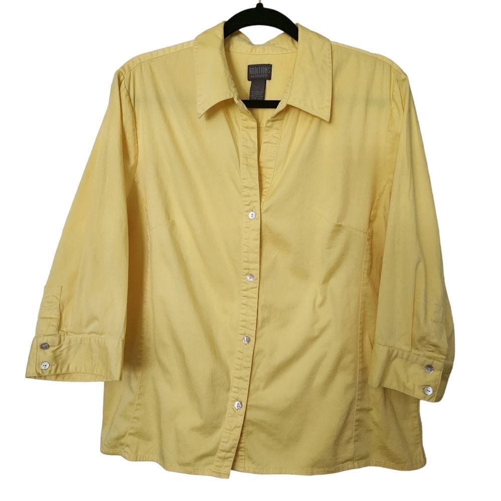 Additions by Chico's Womens Casual Button Front 3/4 Sleeve Yellow Top Size 3
